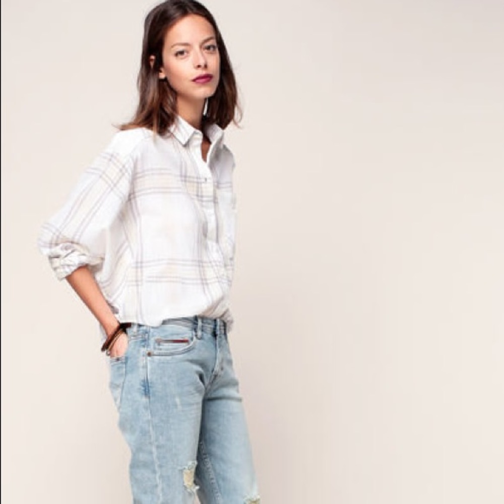 Free People batwing dolman plaid button crop top M